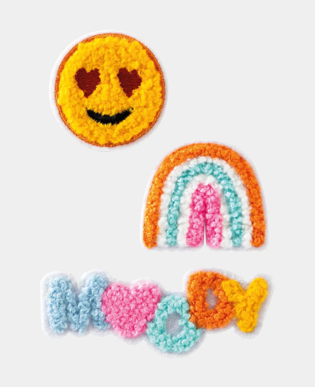 Iron-on patch "Moody", sew-on and iron-on patch, colourful, approx. ø 4 / 3.5 x 4 / 7.5 x 2.5 cm, 3 pcs.
