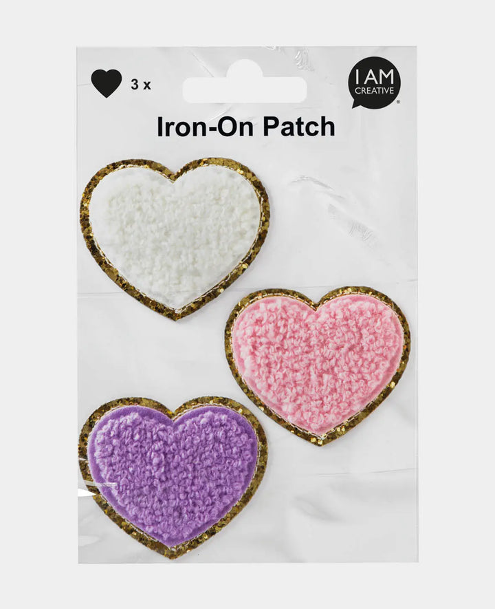 Écusson thermocollant « Cœur », à repasser et à coudre, coloré, env. 5,5 x 5 cm, 3 pièces