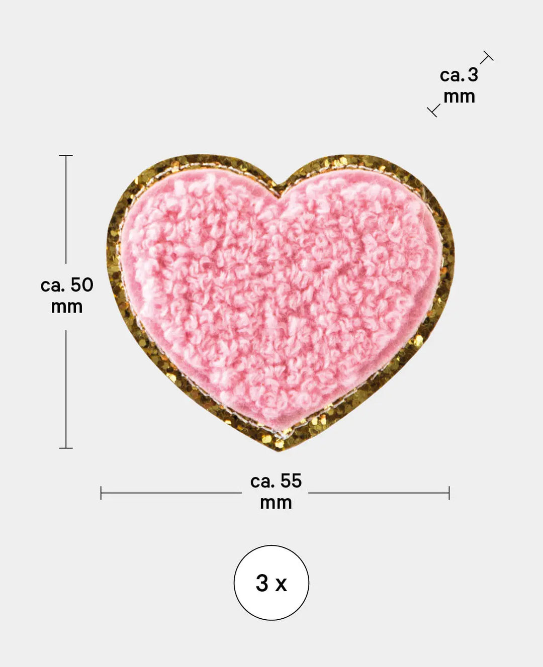 Écusson thermocollant « Cœur », à repasser et à coudre, coloré, env. 5,5 x 5 cm, 3 pièces