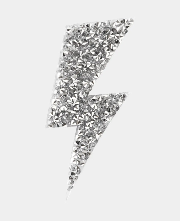 Iron on patch "Blitz mit Strass", Aufnäher zum Aufbügeln &amp; Annähen, Silber, ca. 3.5 x 7.5 cm