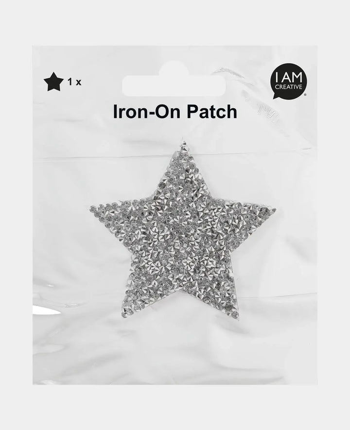 Iron on patch "Star with Rhinestones", Sew On &amp; Iron On Patch, Silver, approx. ø 8 cm