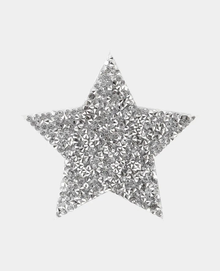 Iron on patch "Star with Rhinestones", Sew On &amp; Iron On Patch, Silver, approx. ø 8 cm