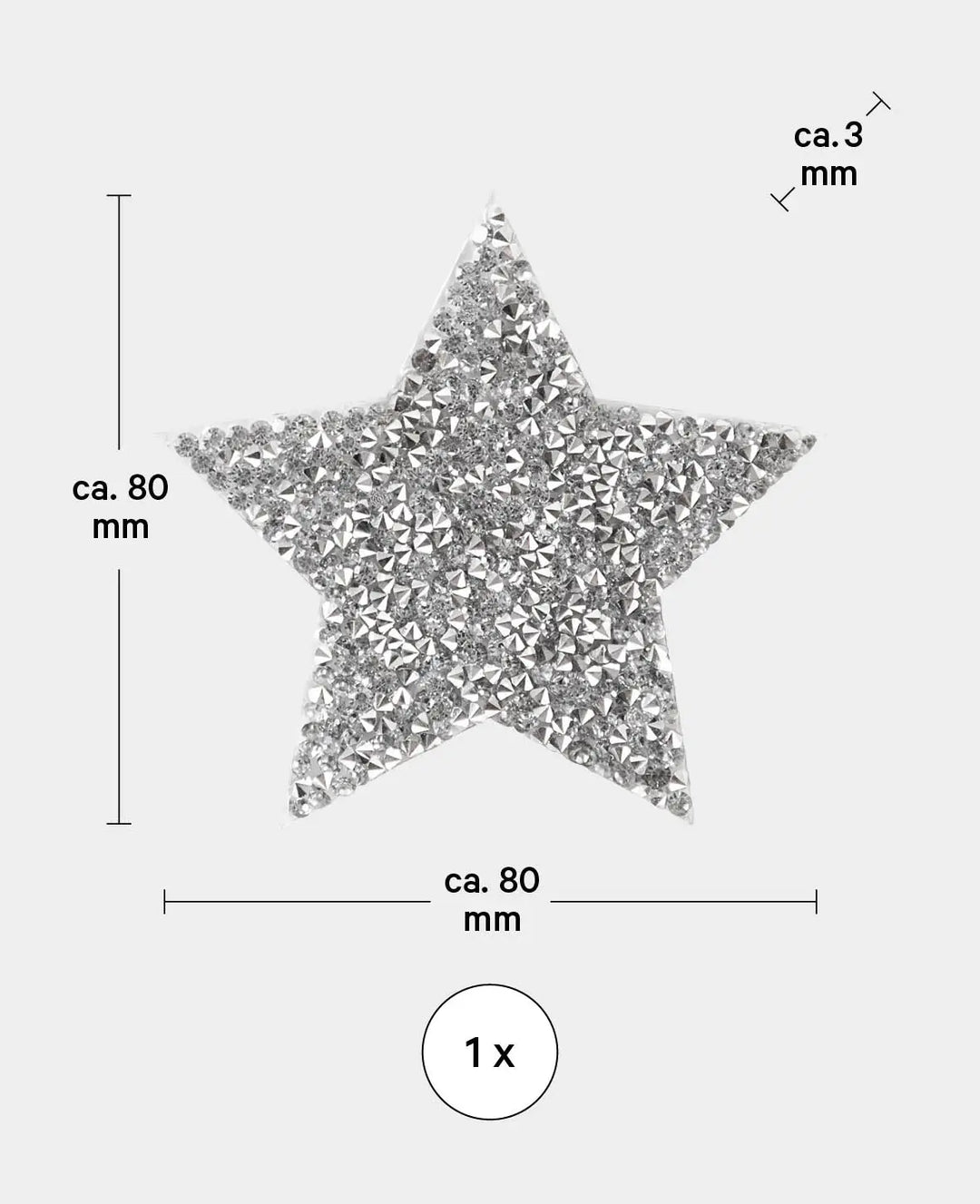 Iron on patch "Star with Rhinestones", Sew On &amp; Iron On Patch, Silver, approx. ø 8 cm