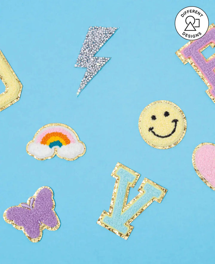 Iron-on patch "Moody", sew-on and iron-on patch, colourful, approx. ø 4 / 3.5 x 4 / 7.5 x 2.5 cm, 3 pcs.