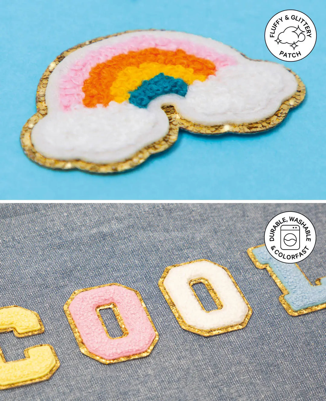 Iron-on patch "Moody", sew-on and iron-on patch, colourful, approx. ø 4 / 3.5 x 4 / 7.5 x 2.5 cm, 3 pcs.