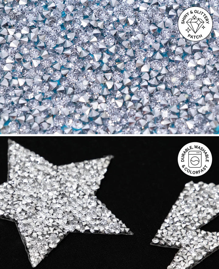 Iron on patch "Star with Rhinestones", Sew On &amp; Iron On Patch, Silver, approx. ø 8 cm
