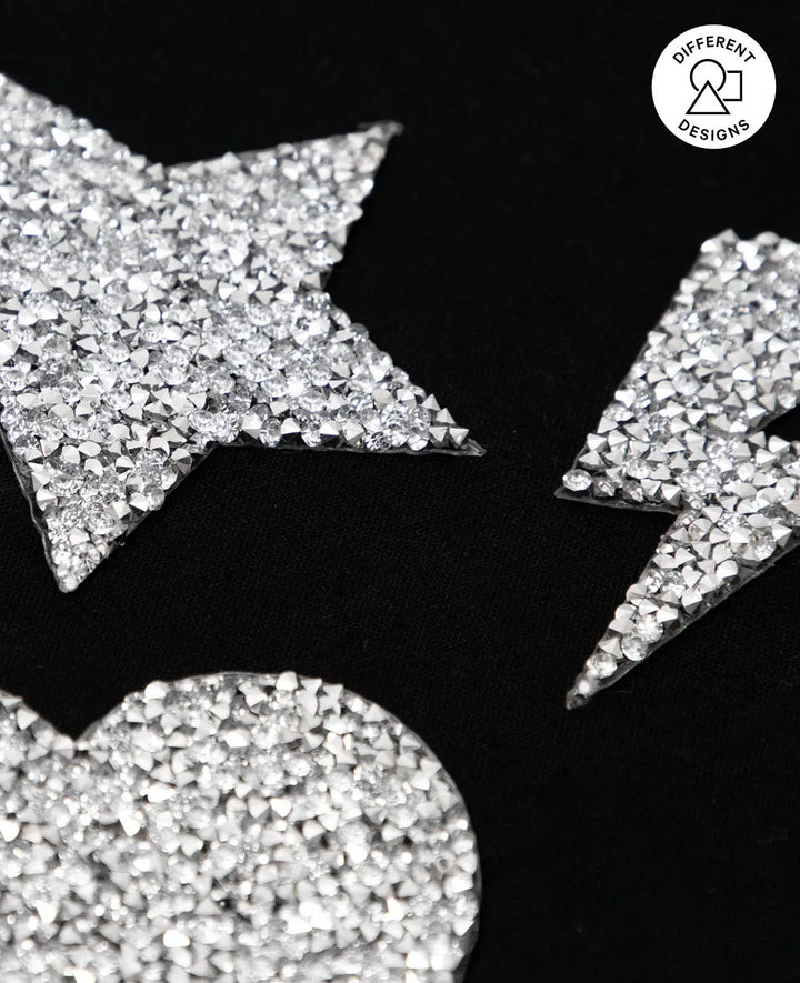 Iron on patch "Star with Rhinestones", Sew On &amp; Iron On Patch, Silver, approx. ø 8 cm