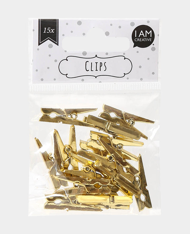 Gold plastic clips 4 x 30 mm, 15 pcs.