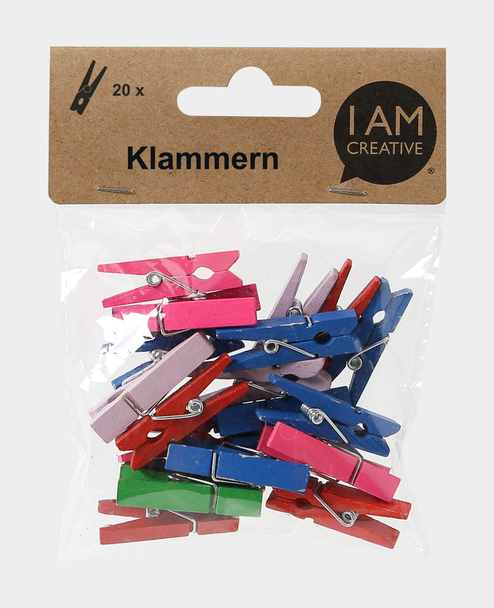 Wooden pegs, coloured, 35 x 8 mm, 20 pcs.
