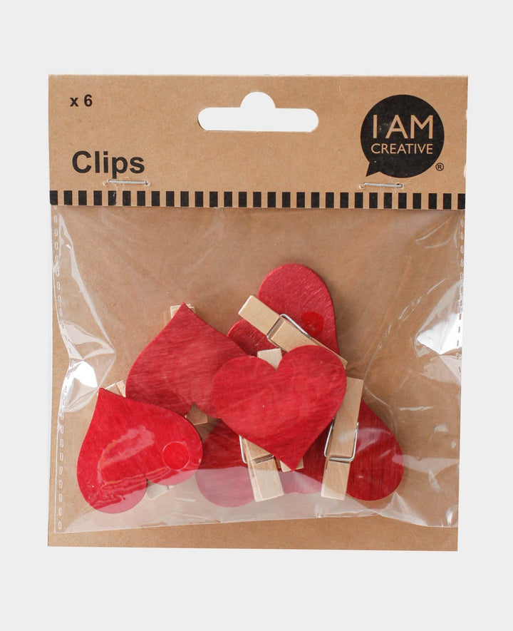 Wooden Clips Heart, 6 pcs.