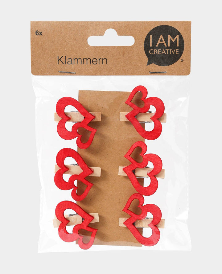 Wooden Peg Heart Red II, 6 pcs.