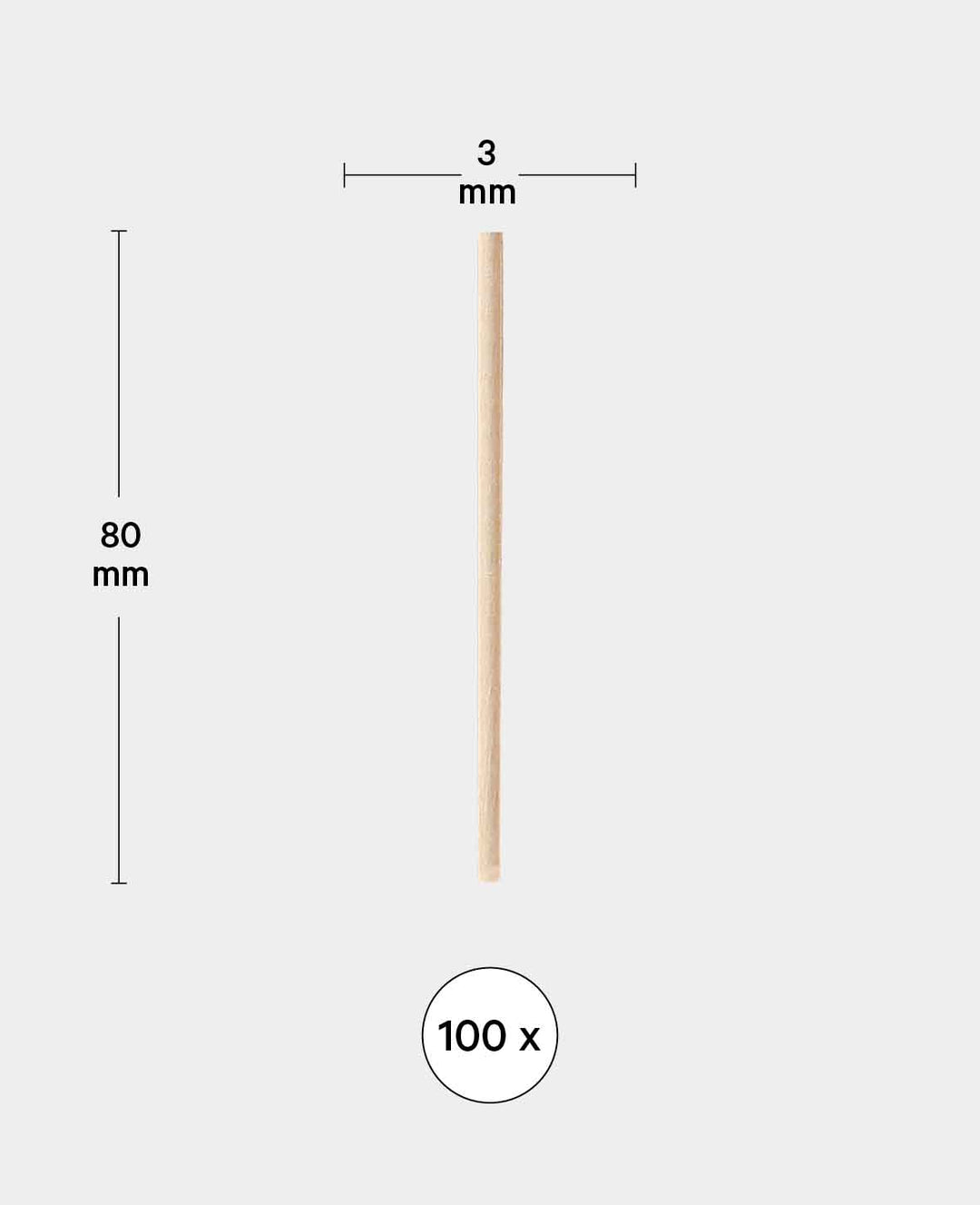 Wooden sticks, 80 x 3 mm, 100 pcs.