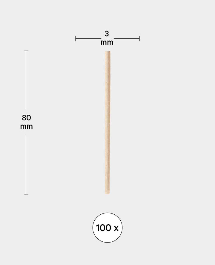 Wooden sticks, 80 x 3 mm, 100 pcs.