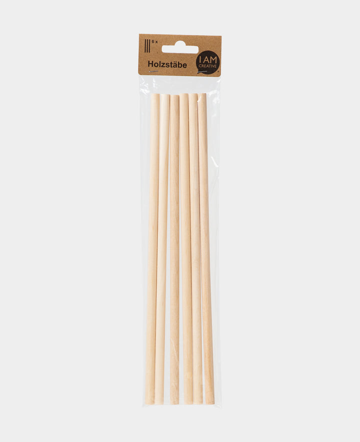 Bâton en bois rond, 30 cm x 9 mm, marron, 6 pièces.
