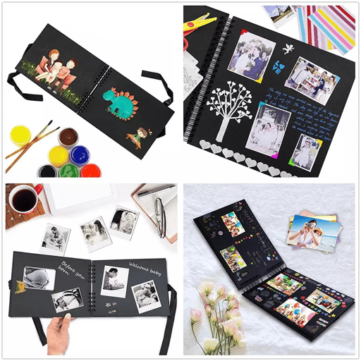 Spiral Photo Album DIY Guestbook with Washi Tape / Stickers - Black, 15-piece