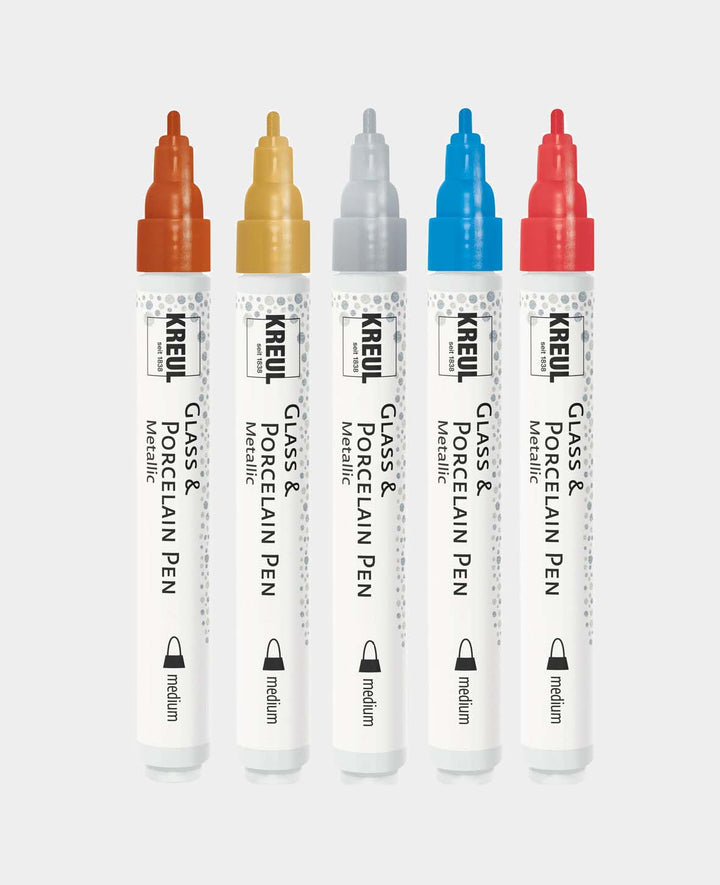 KREUL Glass &amp; Porcelain Pen Metallic medium, set of 5