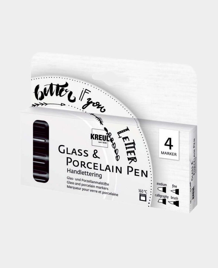 KREUL Glass &amp; Porcelain Pen Handlettering, 4er Set