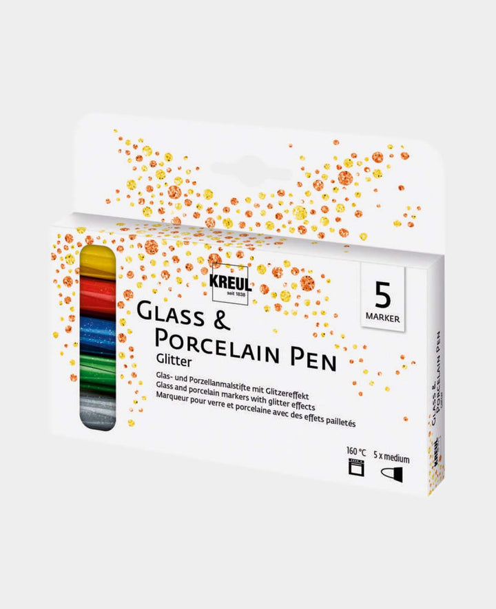 KREUL Glass &amp; Porcelain Pen Glitter medium, 5er Set