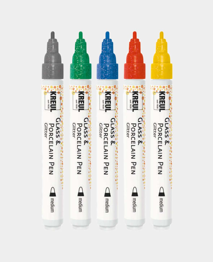 KREUL Glass &amp; Porcelain Pen Glitter medium, 5er Set