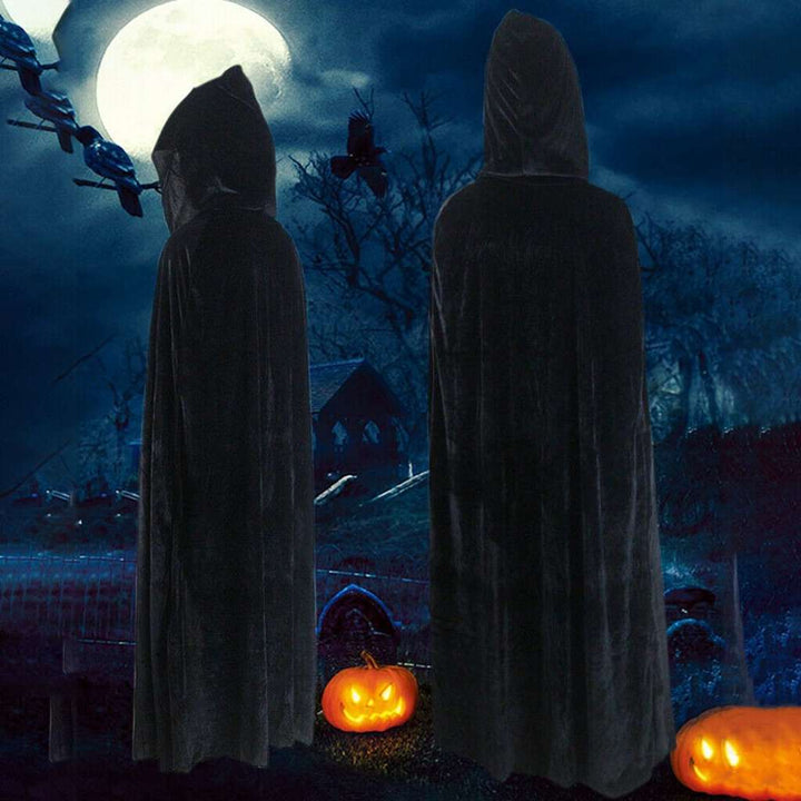 Fasnachts Erwachsenen Kostüm Vampir Cape Umhang mit Kapuze, Schwarz, 165cm