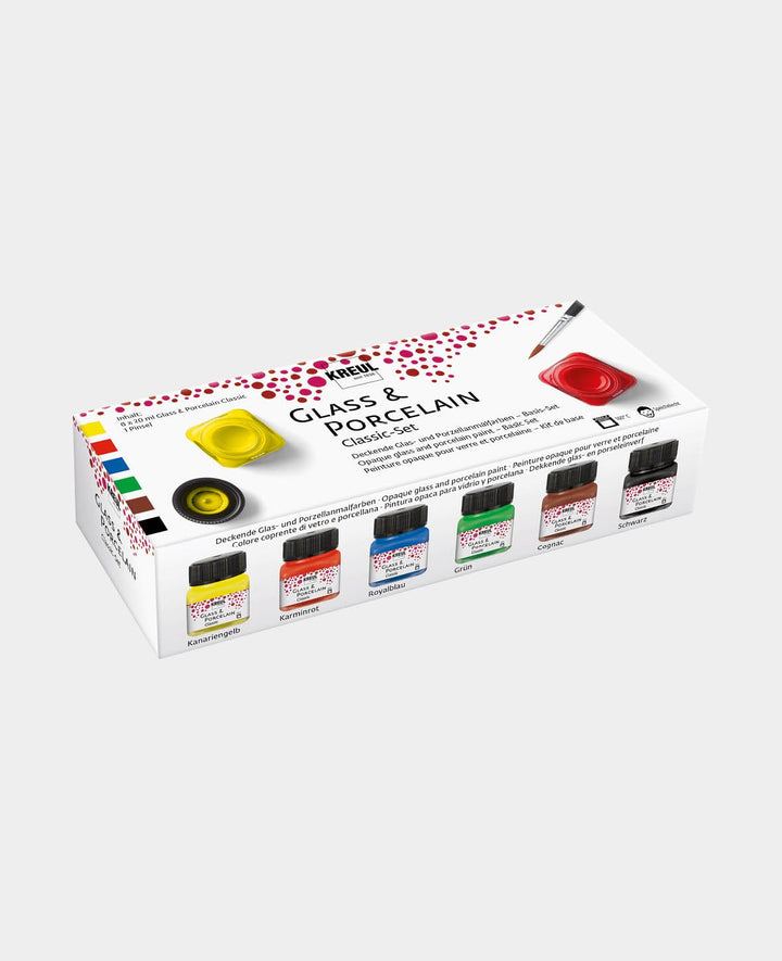 KREUL Glas &amp; Porzellanfarbe, Classic Color Set, 6 x 20 ml inkl. Pinsel