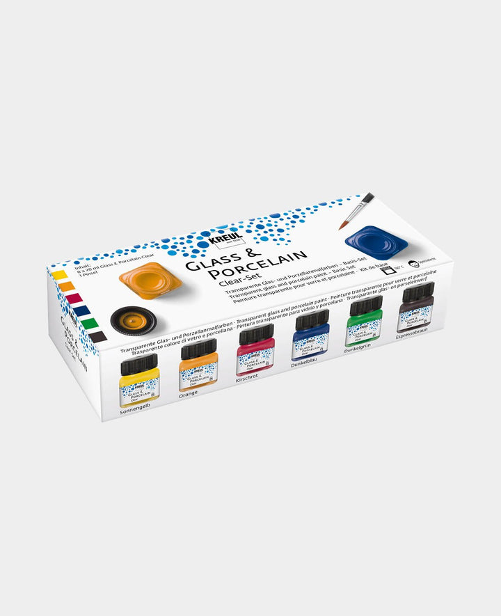 KREUL Peinture pour verre et porcelaine, Set Transparent, 6 x 20 ml avec pinceau