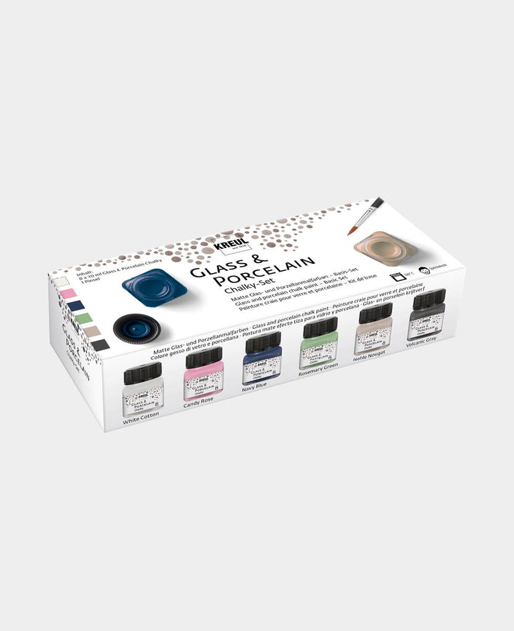 Peinture KREUL verre et porcelaine, set Chalky, 6 x 20 ml pinceau inclus