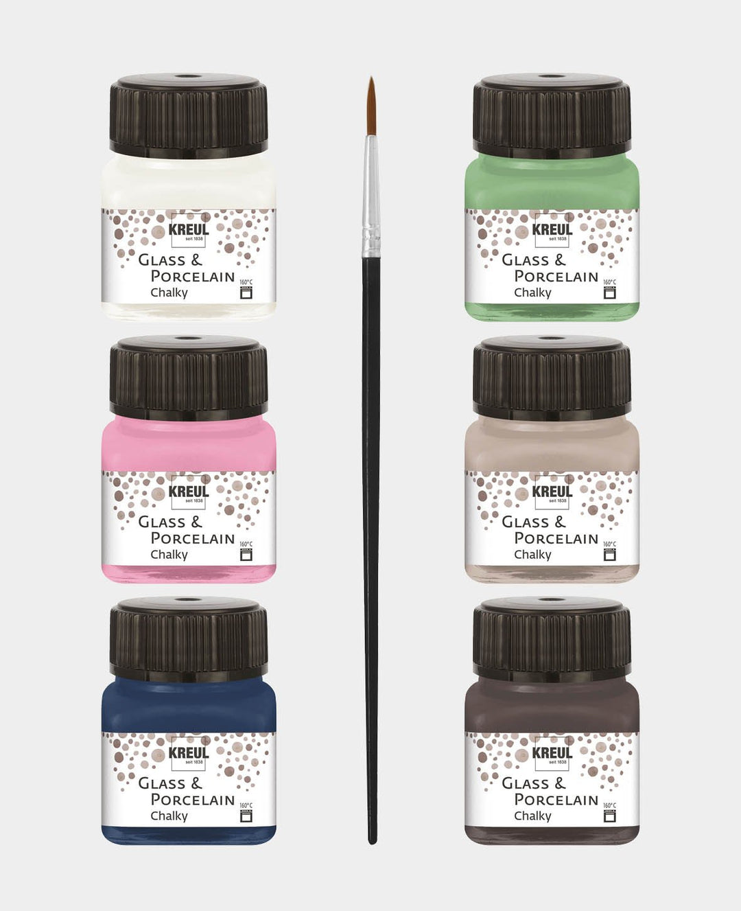 Peinture KREUL verre et porcelaine, set Chalky, 6 x 20 ml pinceau inclus