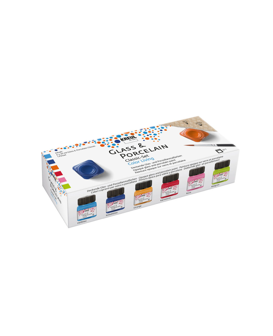 KREUL Glass &amp; Porcelain Paint, Classic Color Living Set, 6 x 20 ml including brush