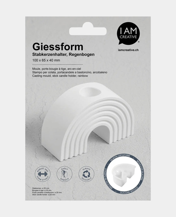Silikon Giessform, Stabkerzenhalter Regenbogen, 100 x 65 x 40 mm