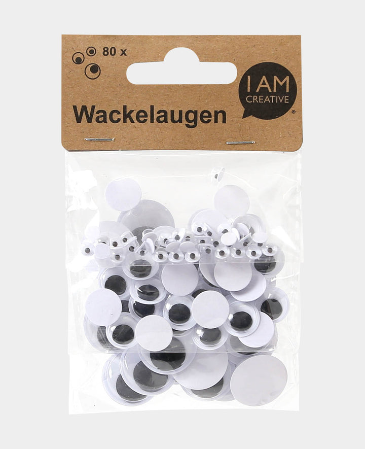 Yeux mobiles ronds, 3 tailles, 28 x 5 mm, 28 x 12 mm, 24 x 20 mm, 80 pièces.