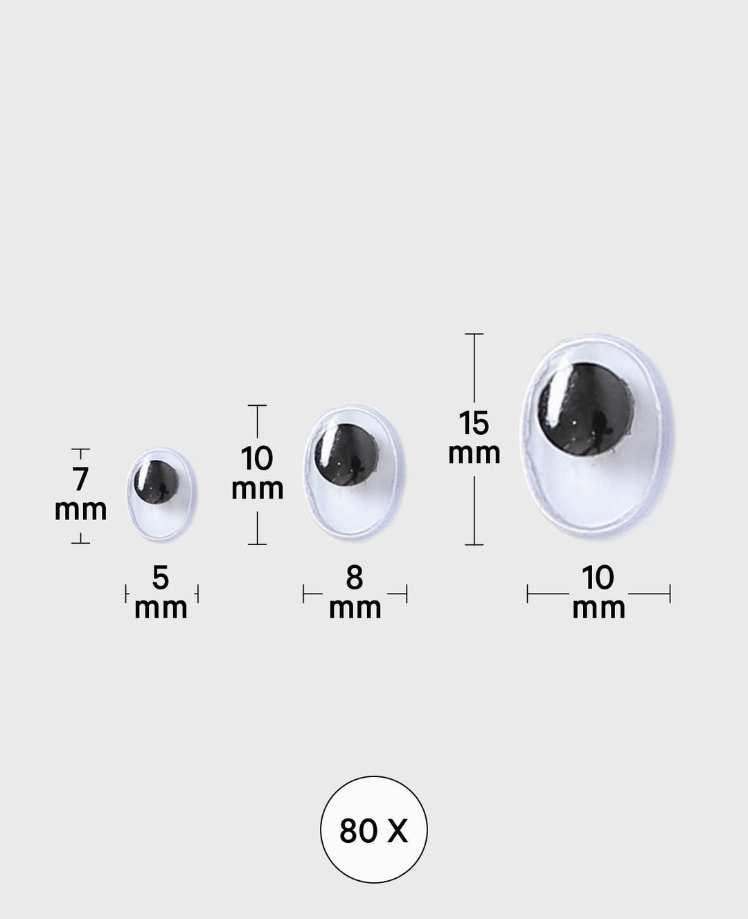 Wobbly eyes oval 3 sizes, 80 pcs.