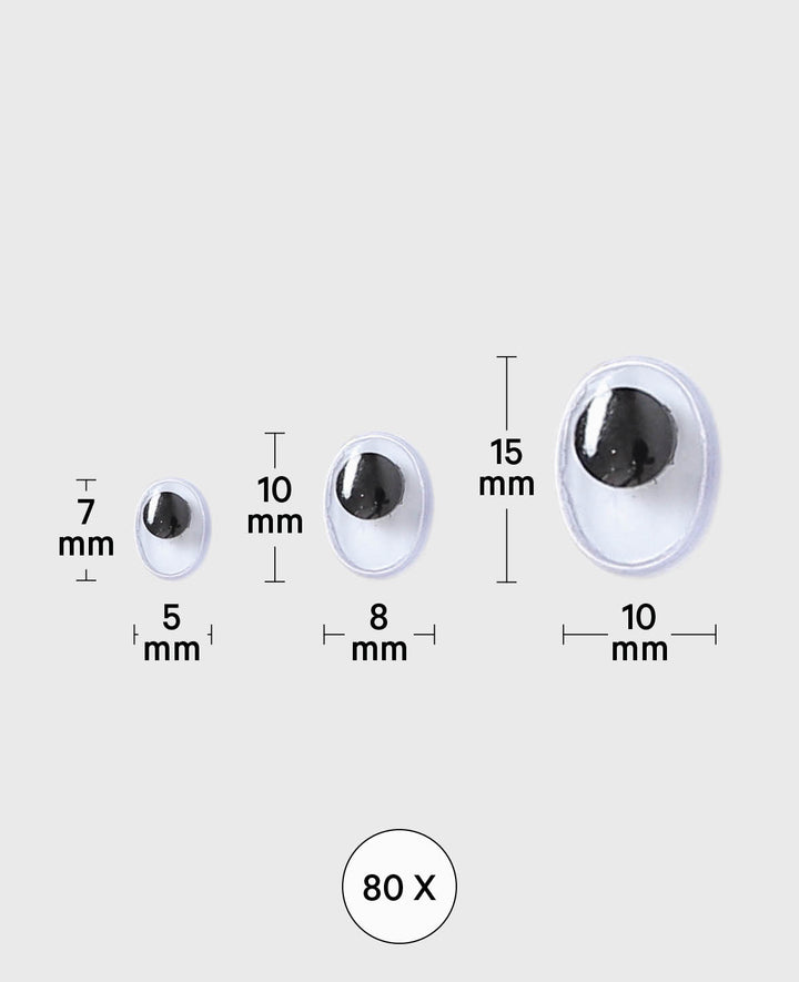 Wobbly eyes oval 3 sizes, 80 pcs.