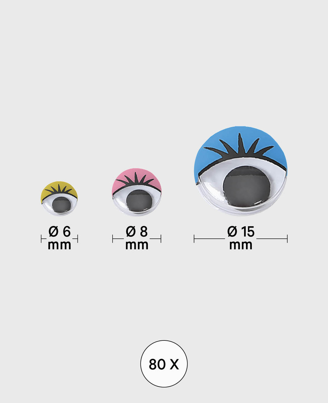 Yeux mobiles Cils 3 tailles, 80 p.