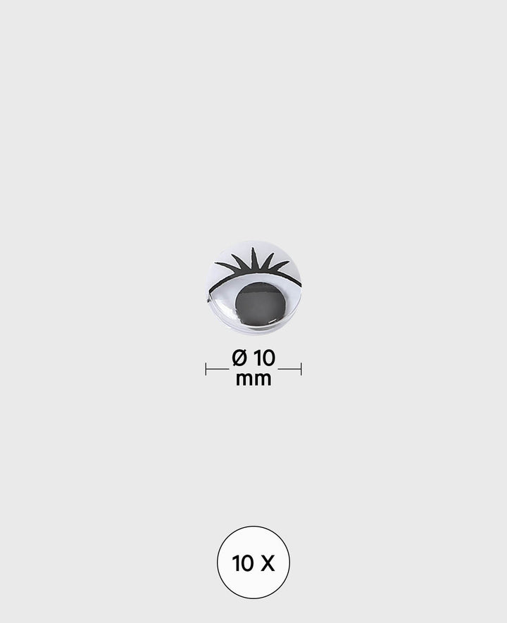 Yeux mobiles avec cils, ø 10 mm, 10 p.