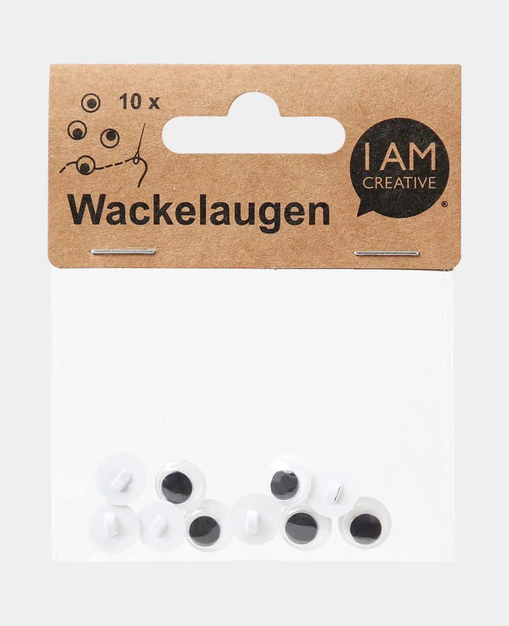 Yeux mobiles avec anneau, env. ø 10 mm, blanc et noir, 10 pièces