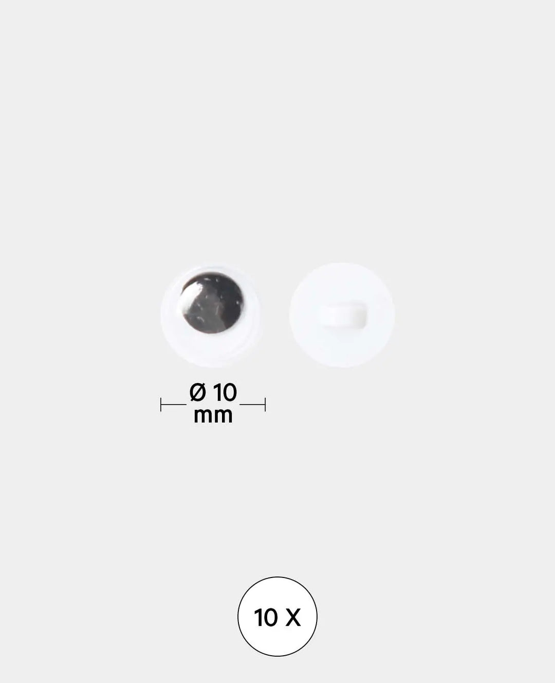 Yeux mobiles avec anneau, env. ø 10 mm, blanc et noir, 10 pièces