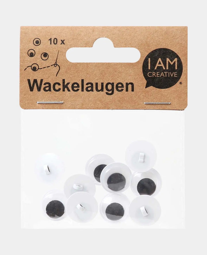 Googly Eyes with Loop, approx. ø 15 mm, White &amp; Black, 10 pcs.