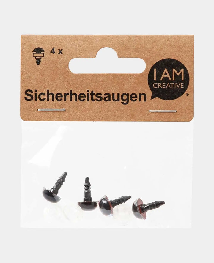 Safety Eyes with Closure, approx. ø 10 mm, Brown, 4 pcs.
