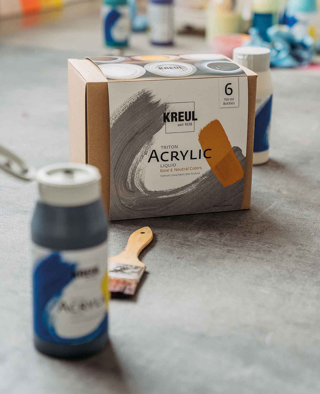 KREUL Acryl Farben Set, Triton Acrylic Liquid, Base &amp; Neutral Colors, 6 x 750 ml