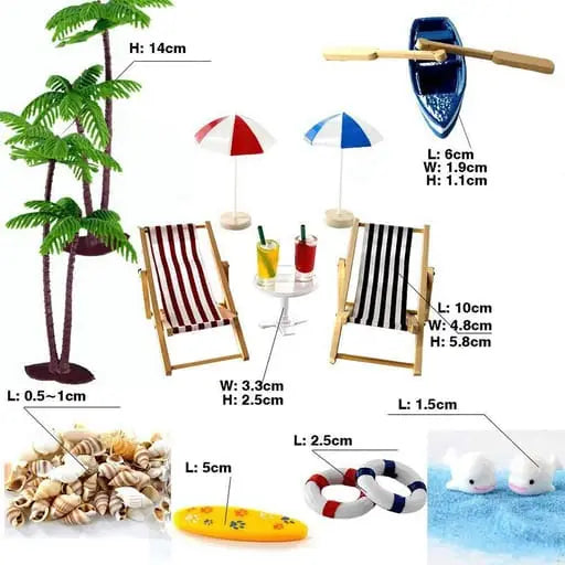 Miniature de décoration de plage, accessoires de bricolage micro plage, 19 pièces.