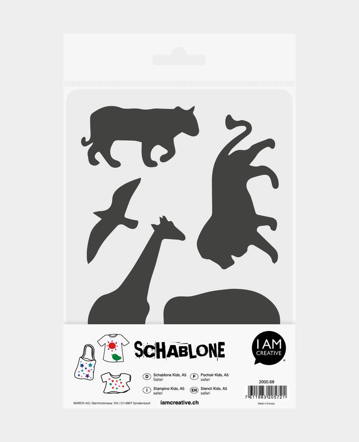 Kids Safari Stencil, 148 x 210 mm (A5), white translucent