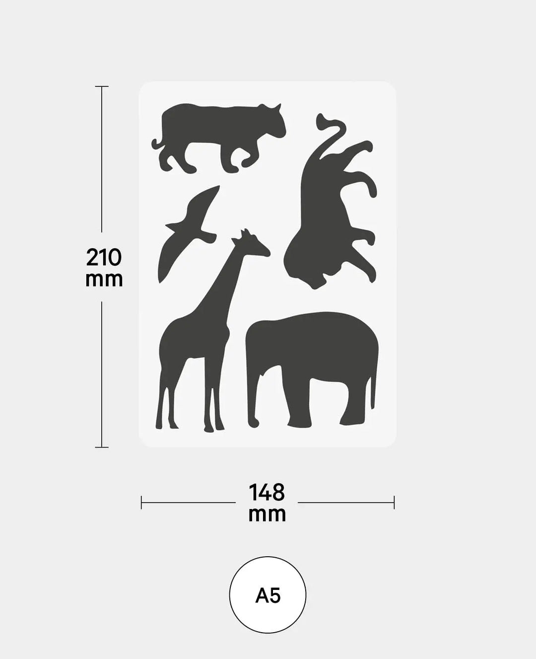 Kids Safari Stencil, 148 x 210 mm (A5), white translucent