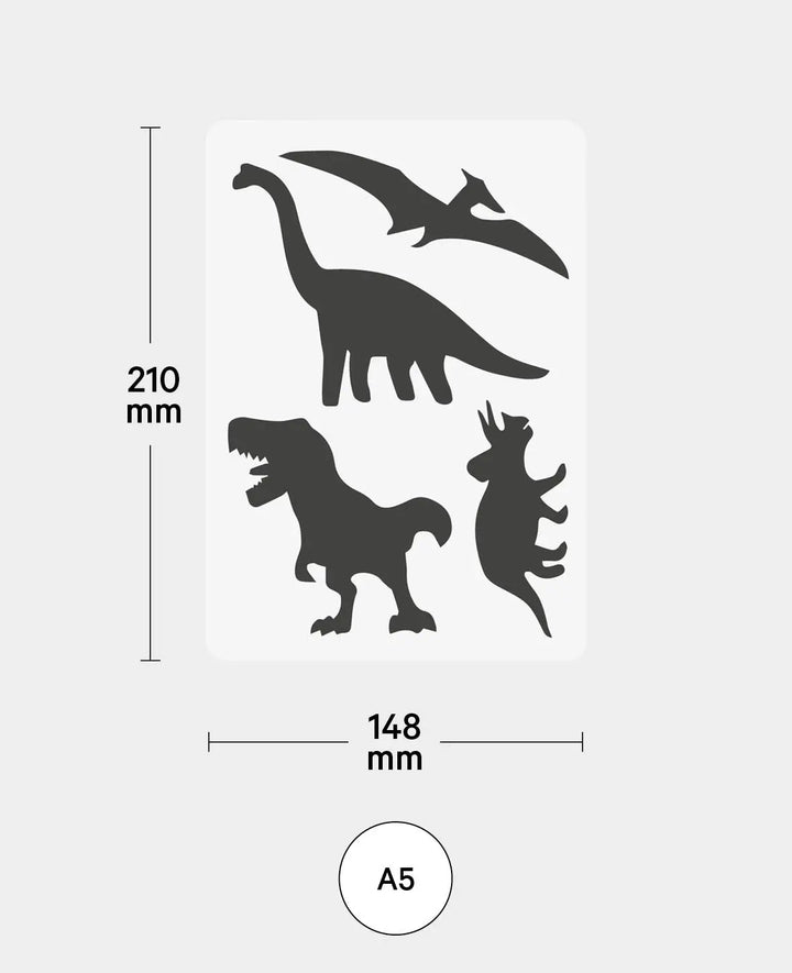 Stencil Kids Dinosaur, 148 x 210 mm (A5), White translucent,