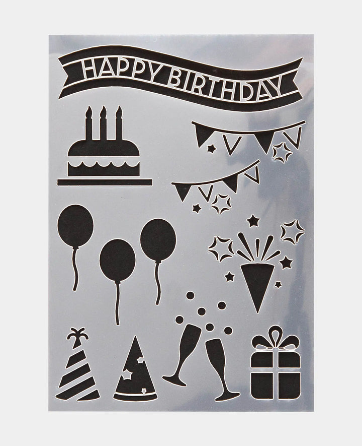 Pochoir Joyeux Anniversaire, 148 x 210 mm (A5), Blanc translucide