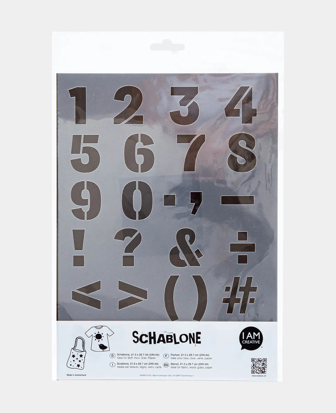 Schablone Zahlen und Zeichen, 210 x 297 mm (A4), Weiss transluszent
