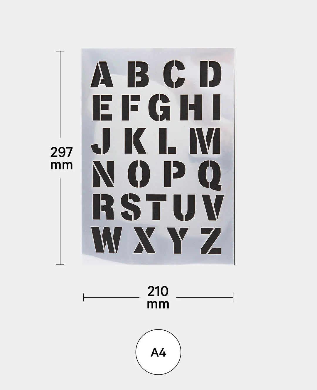 Schablone Alphabet, 210 x 297 mm (A4), Weiss transluszent