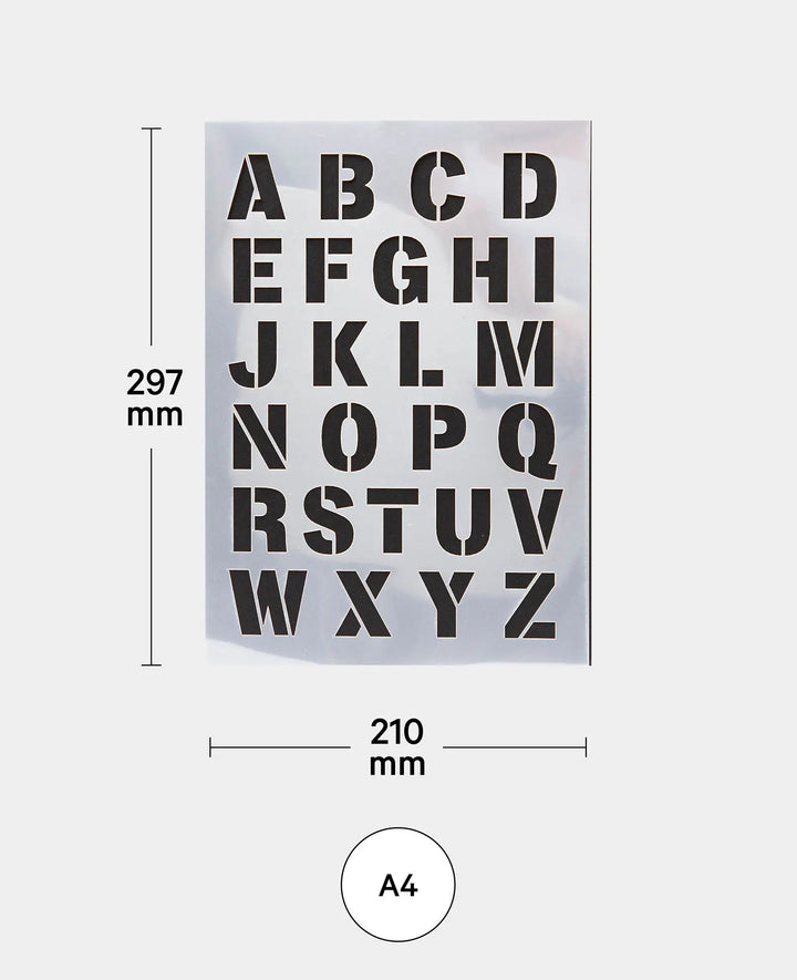 Schablone Alphabet, 210 x 297 mm (A4), Weiss transluszent