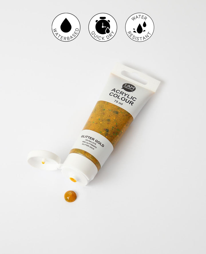 Peinture acrylique, paillettes dorées, 75 ml