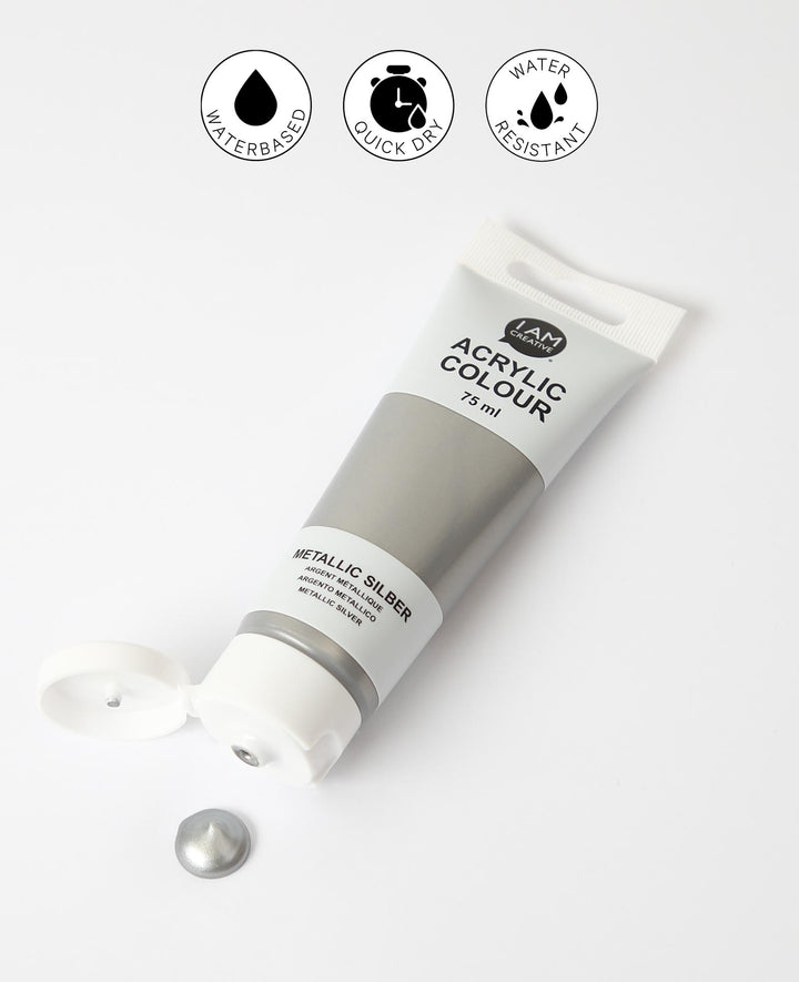 Acrylfarbe, Metallic Silber, 75 ml